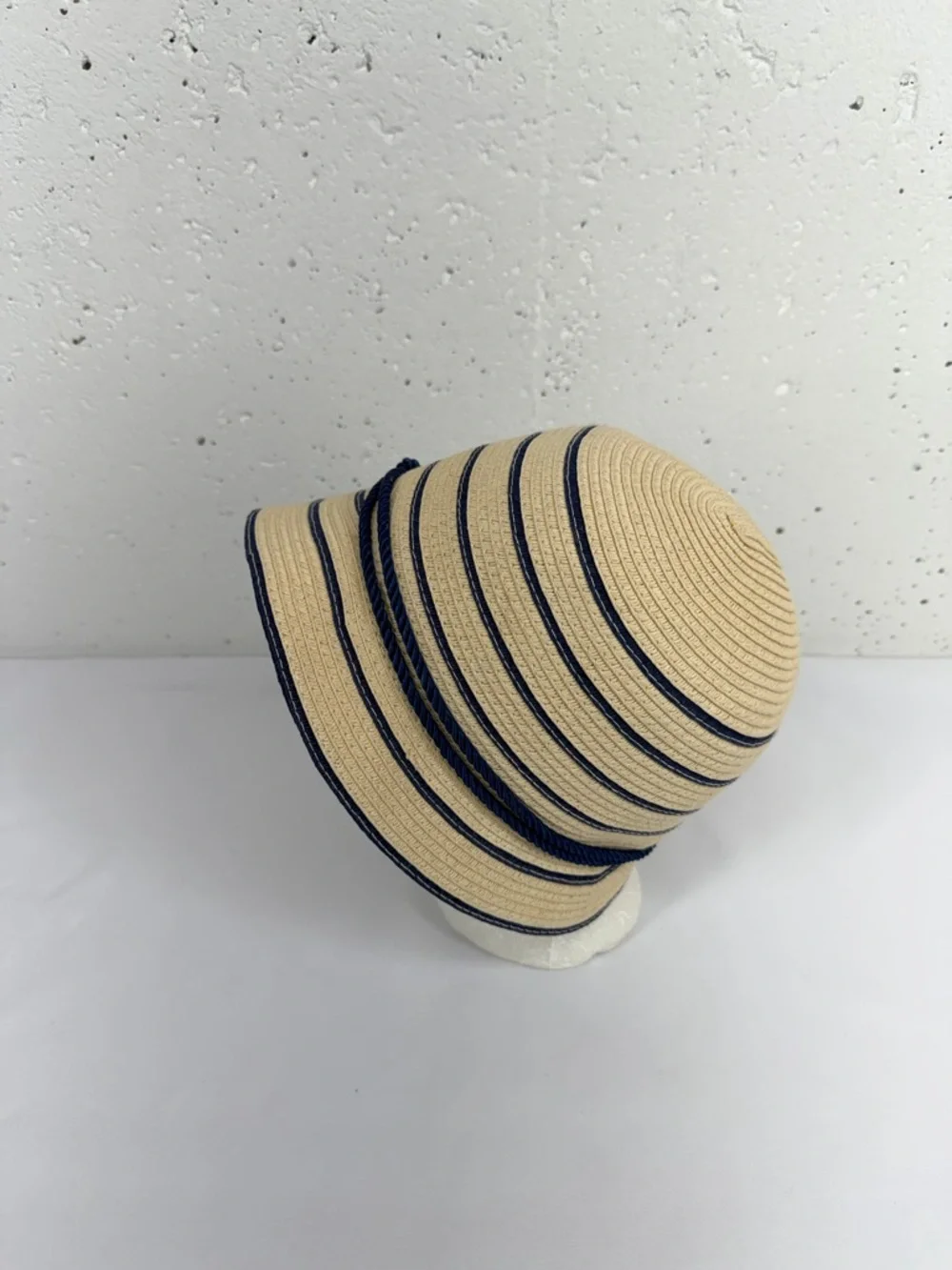August Navy Blue Straw Cloche Bucket Hat